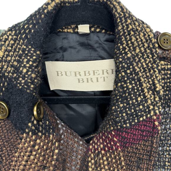 Burberry Brit Wool Plaid Trench Coat Size 8 - Picture 4 of 7